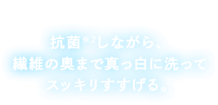 驚異の洗浄技術!抗菌しながら、繊維の奥まで真っ白に洗ってスッキリすすげる。