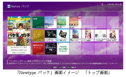 Newtype パック 画面イメージ トップ画面